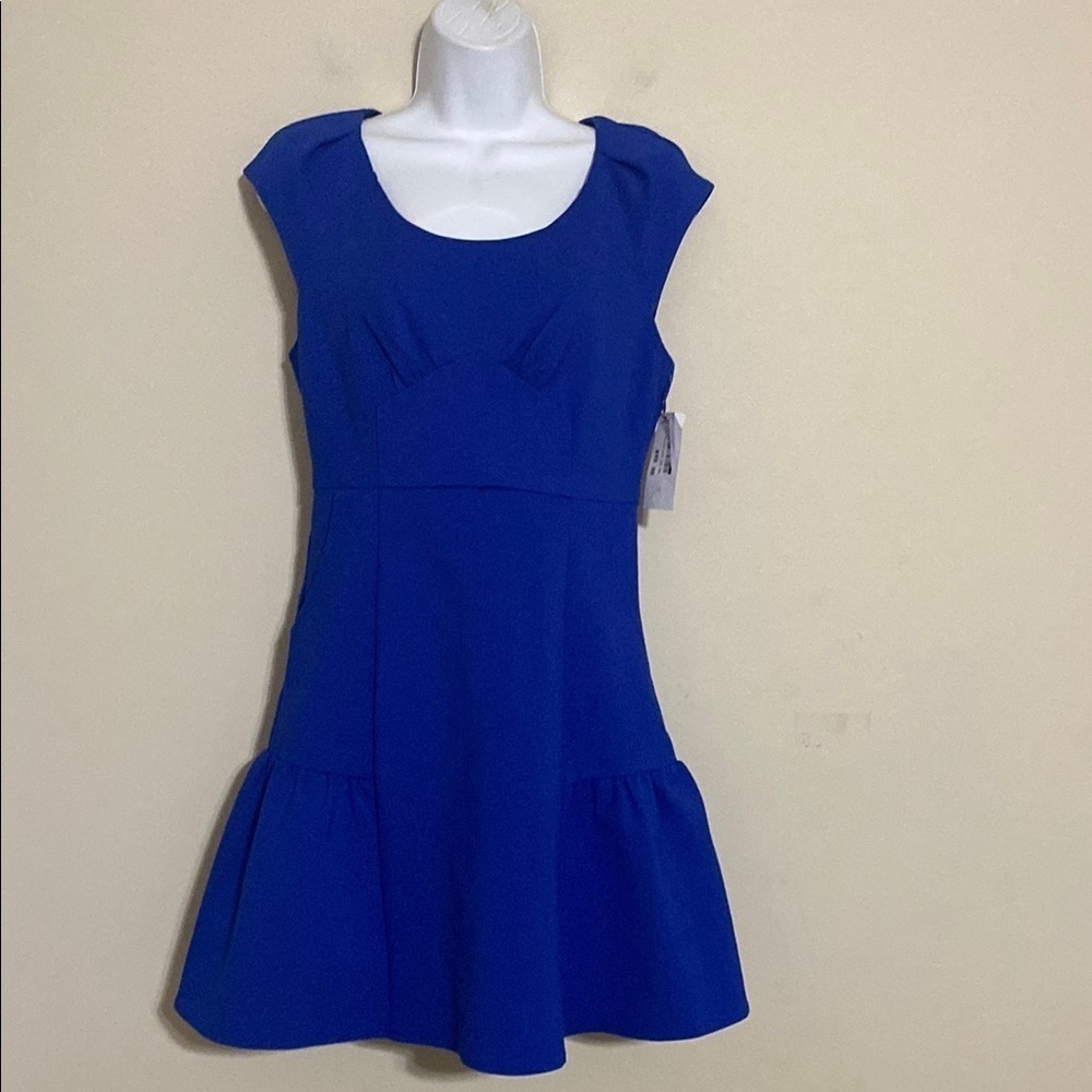Harlyn Anthropologie Blue Cap Sleeve Cutout Dress fitflare women M event brunch